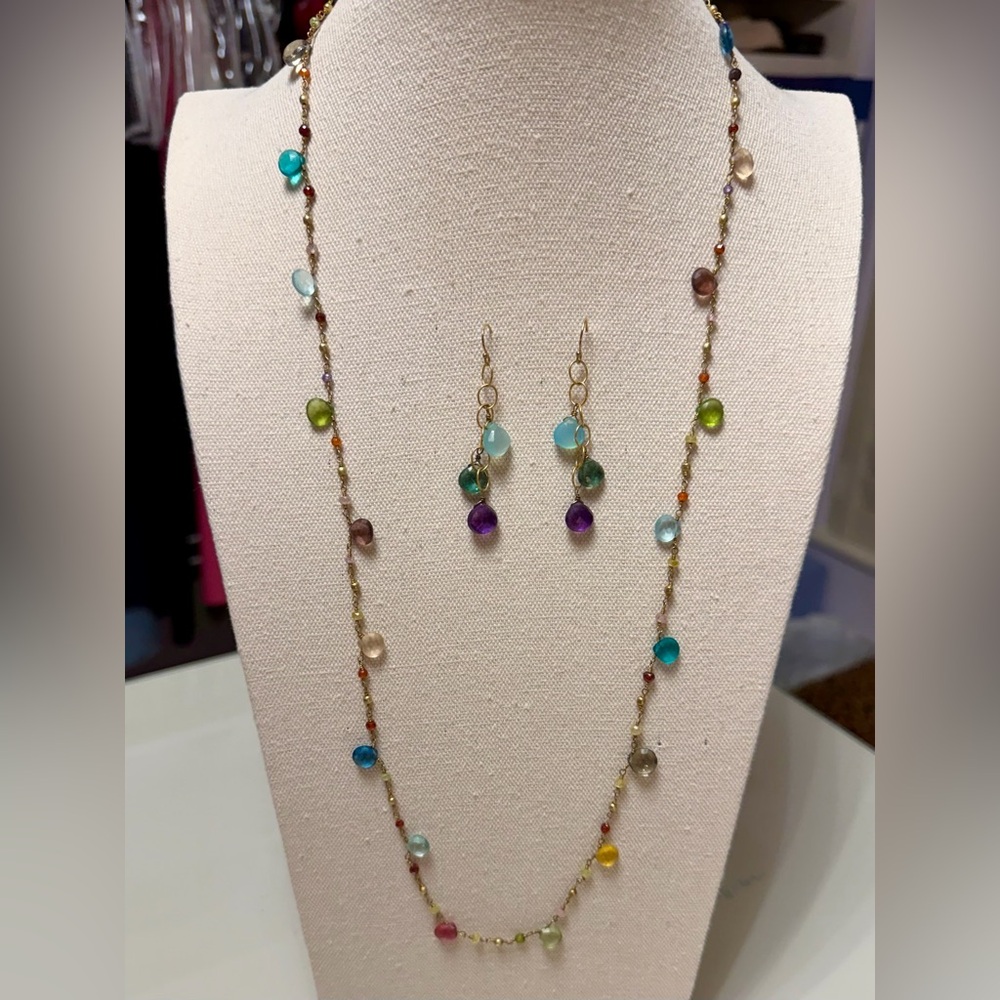 Colorful 14 KT gold filled Beaded Necklace and Earring Set